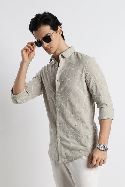 Embroidered Linen Shirt Lt Green