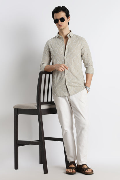 Embroidered Linen Shirt Lt Green