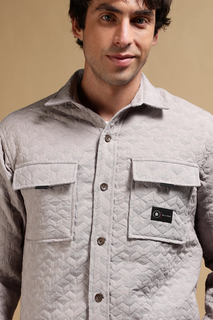 Oversized  Casual Shacket Shirt Grey