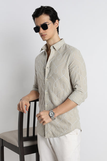 Embroidered Linen Shirt Lt Green