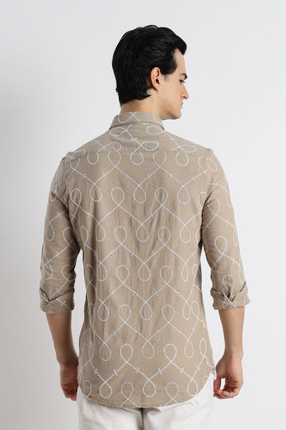 Embroidered Linen Shirt Lt Brown
