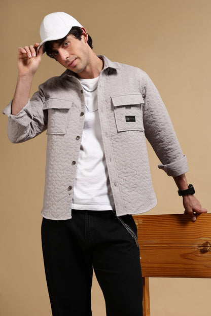Oversized  Casual Shacket Shirt Grey