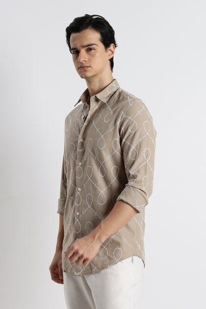 Embroidered Linen Shirt Lt Brown