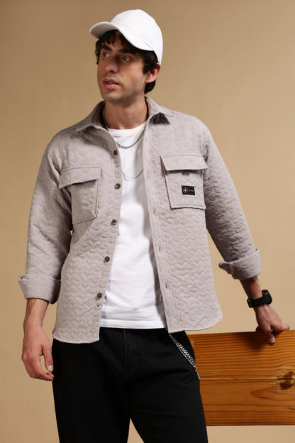 Oversized  Casual Shacket Shirt Grey