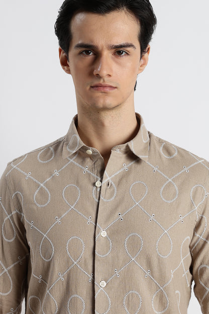 Embroidered Linen Shirt Lt Brown