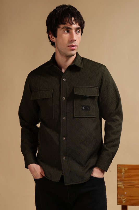 Poly Cotton Over sized Shacket Shirt Olive