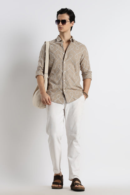 Embroidered Linen Shirt Lt Brown