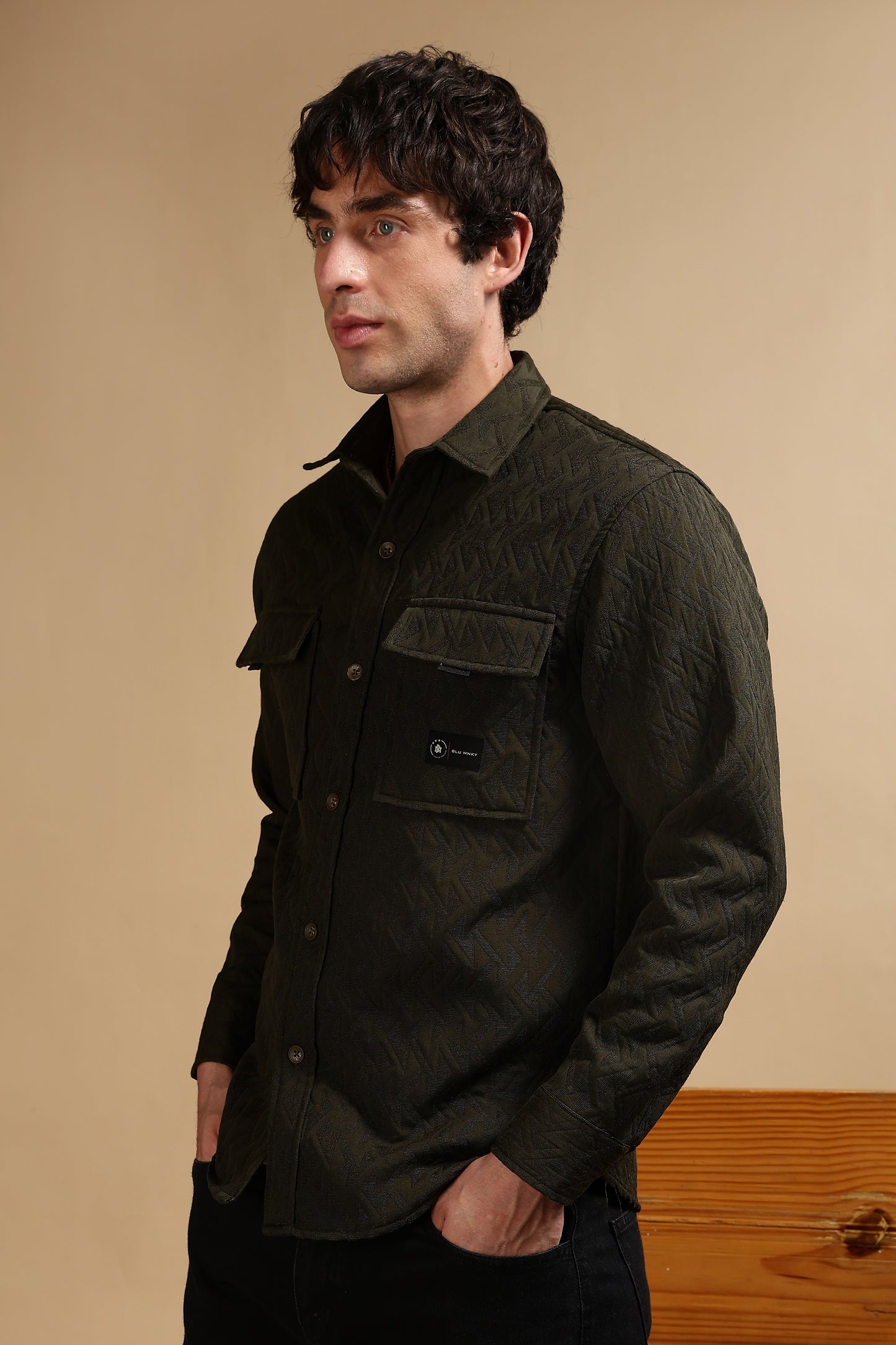 Poly Cotton Over sized Shacket Shirt Olive