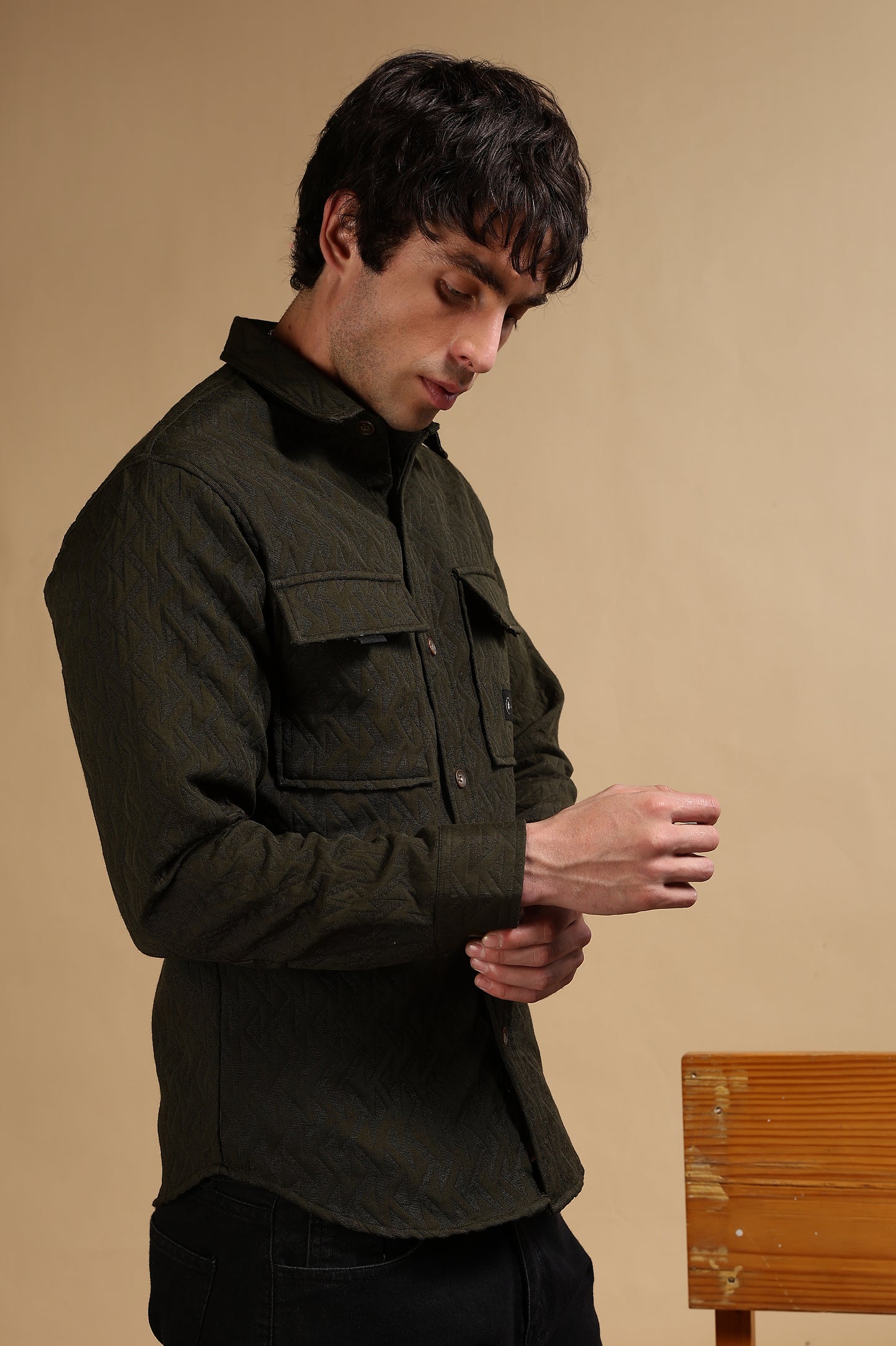 Poly Cotton Over sized Shacket Shirt Olive