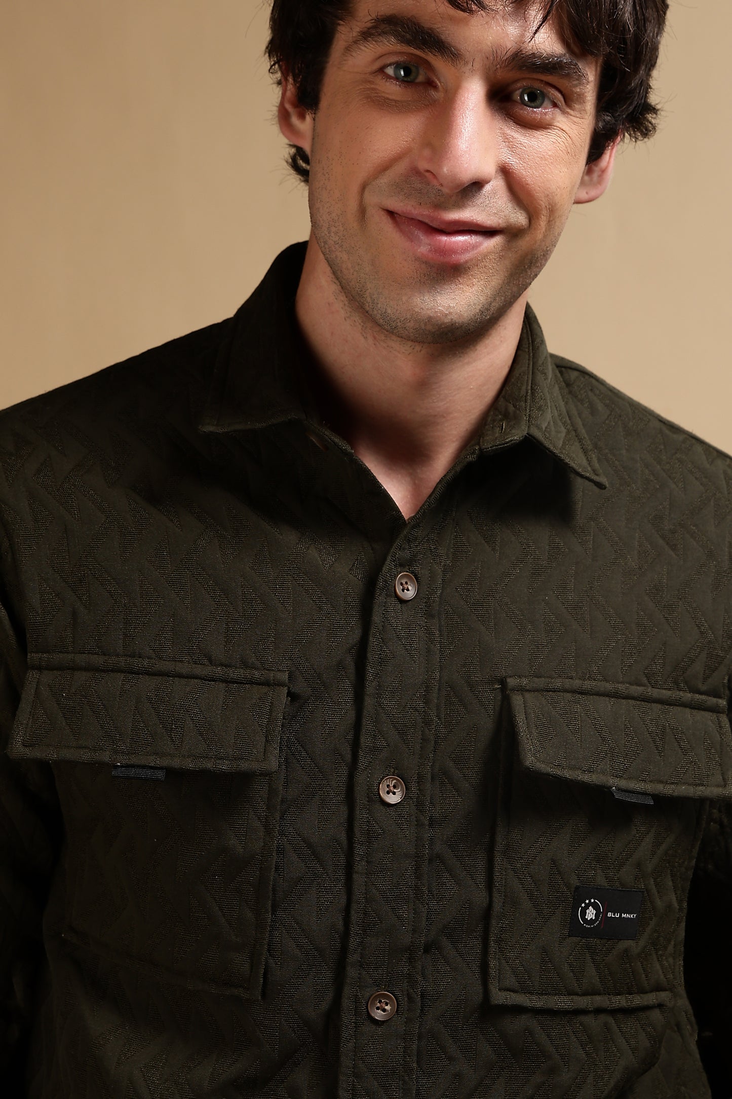 Poly Cotton Over sized Shacket Shirt Olive