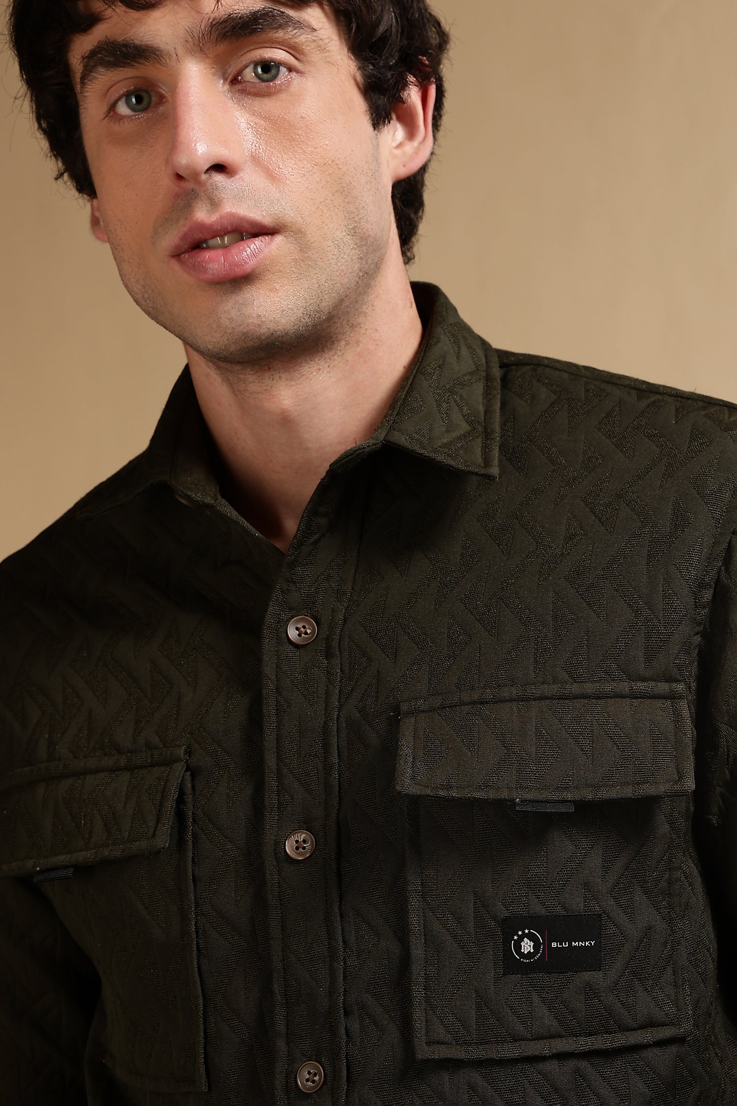 Poly Cotton Over sized Shacket Shirt Olive