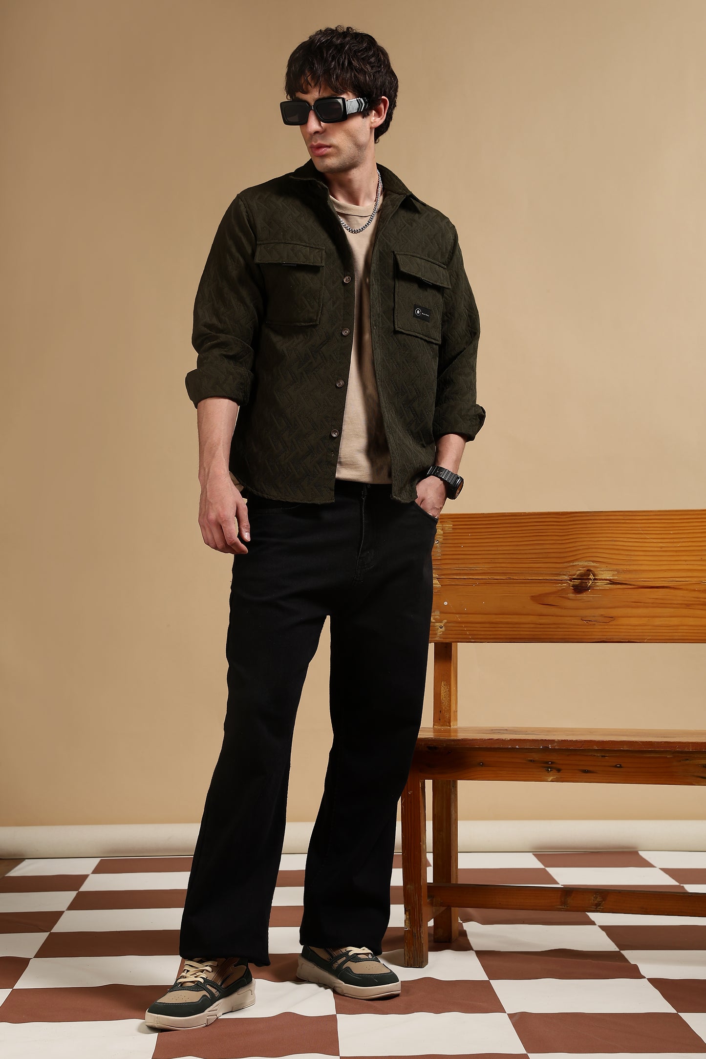 Poly Cotton Over sized Shacket Shirt Olive