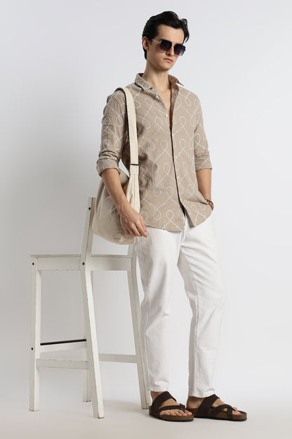 Embroidered Linen Shirt Lt Brown