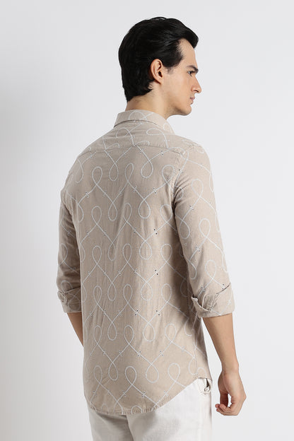 Embroidered Linen Shirt Cream