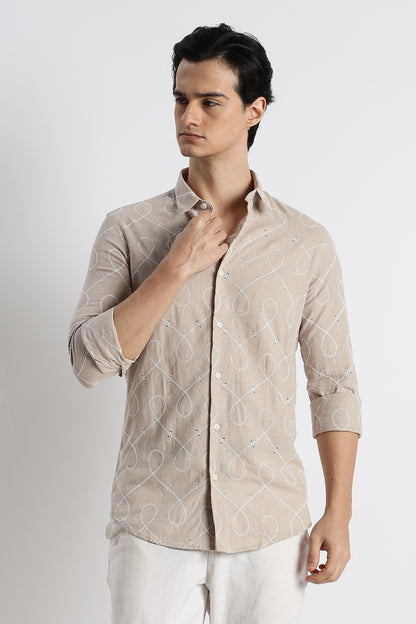 Embroidered Linen Shirt Cream