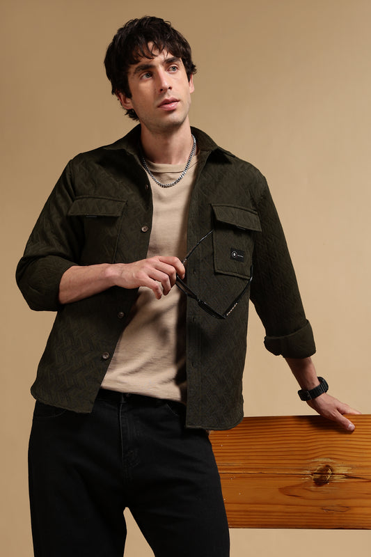 Poly Cotton Over sized Shacket Shirt Olive