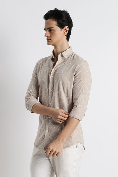 Embroidered Linen Shirt Cream