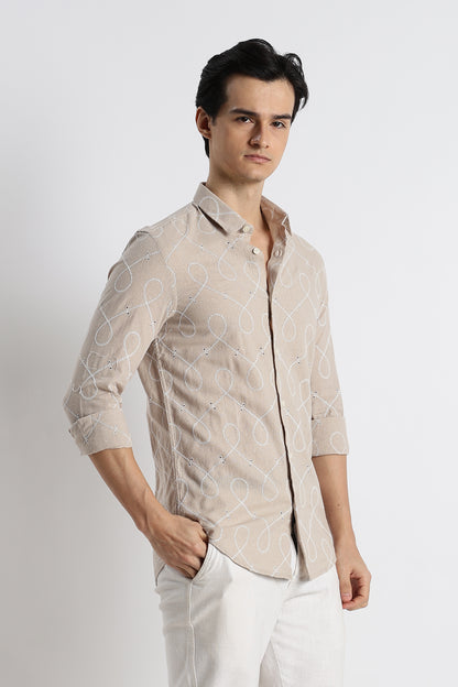 Embroidered Linen Shirt Cream
