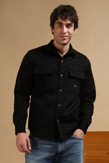 Oversized  Casual Shacket Shirt Black