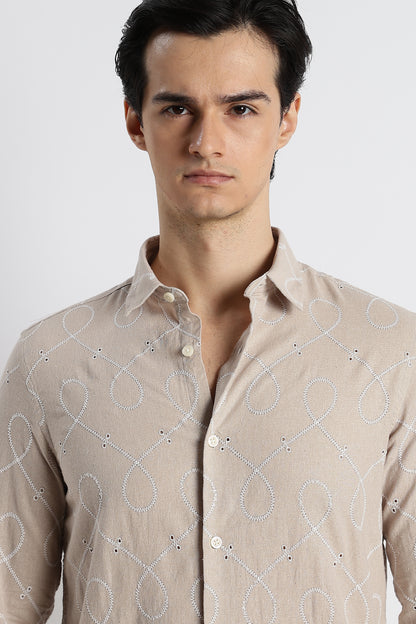 Embroidered Linen Shirt Cream