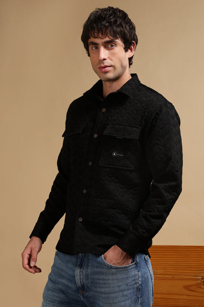Oversized  Casual Shacket Shirt Black