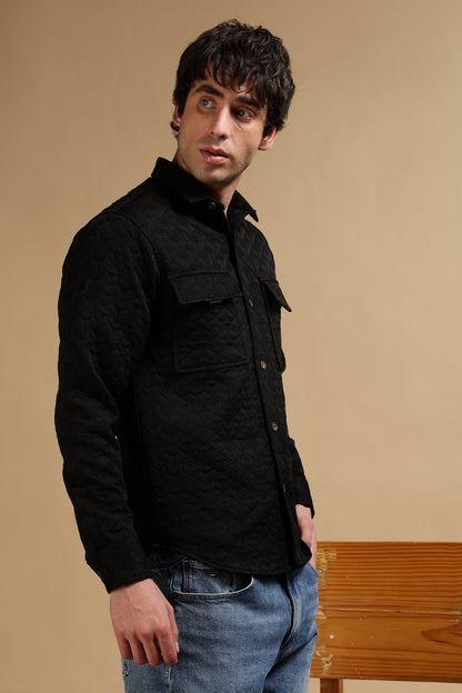 Oversized  Casual Shacket Shirt Black