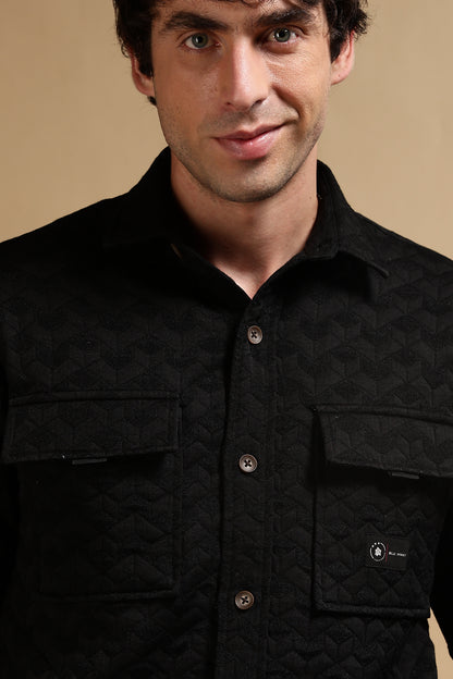 Oversized  Casual Shacket Shirt Black