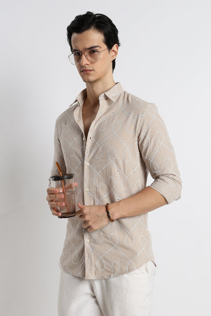 Embroidered Linen Shirt Cream