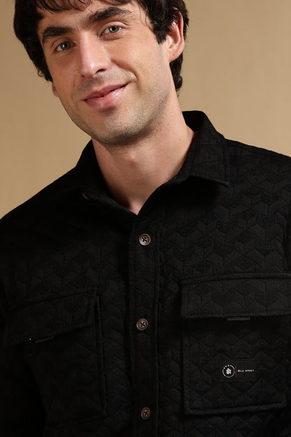 Oversized  Casual Shacket Shirt Black