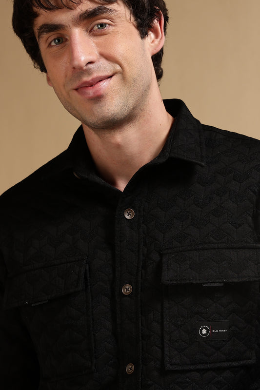 Oversized  Casual Shacket Shirt Black