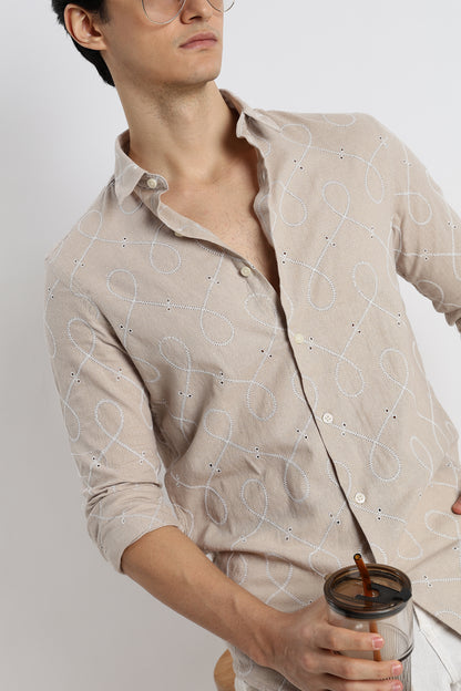 Embroidered Linen Shirt Cream