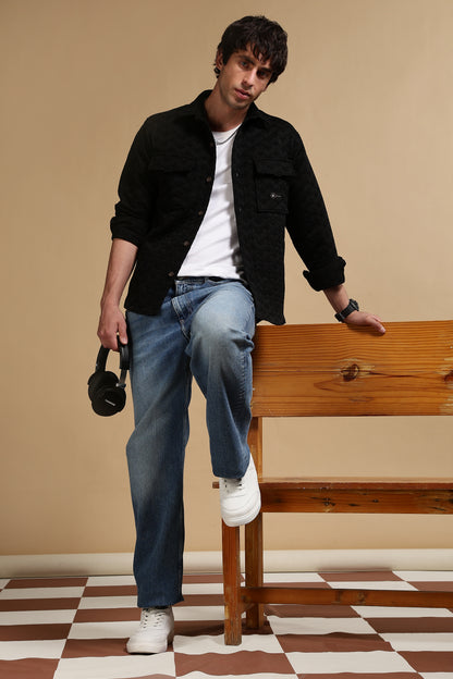 Oversized  Casual Shacket Shirt Black