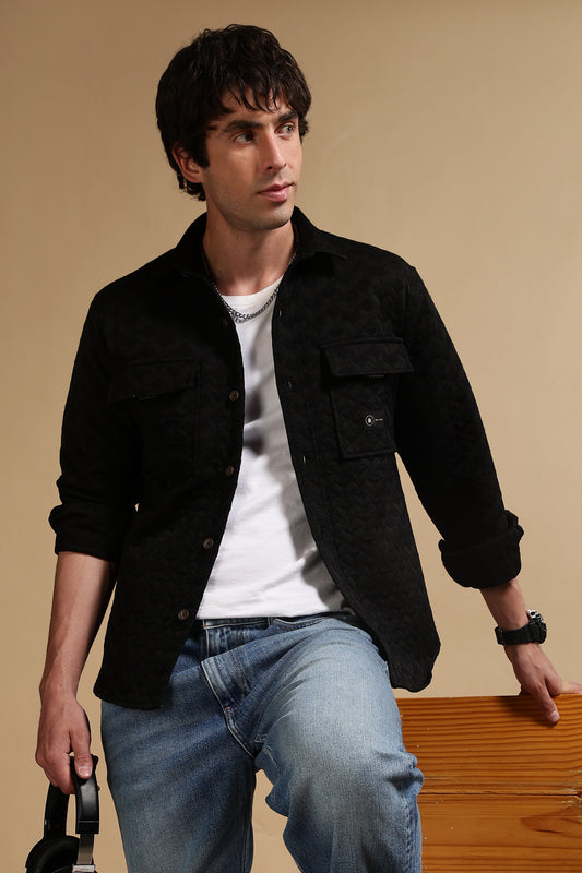 Oversized  Casual Shacket Shirt Black