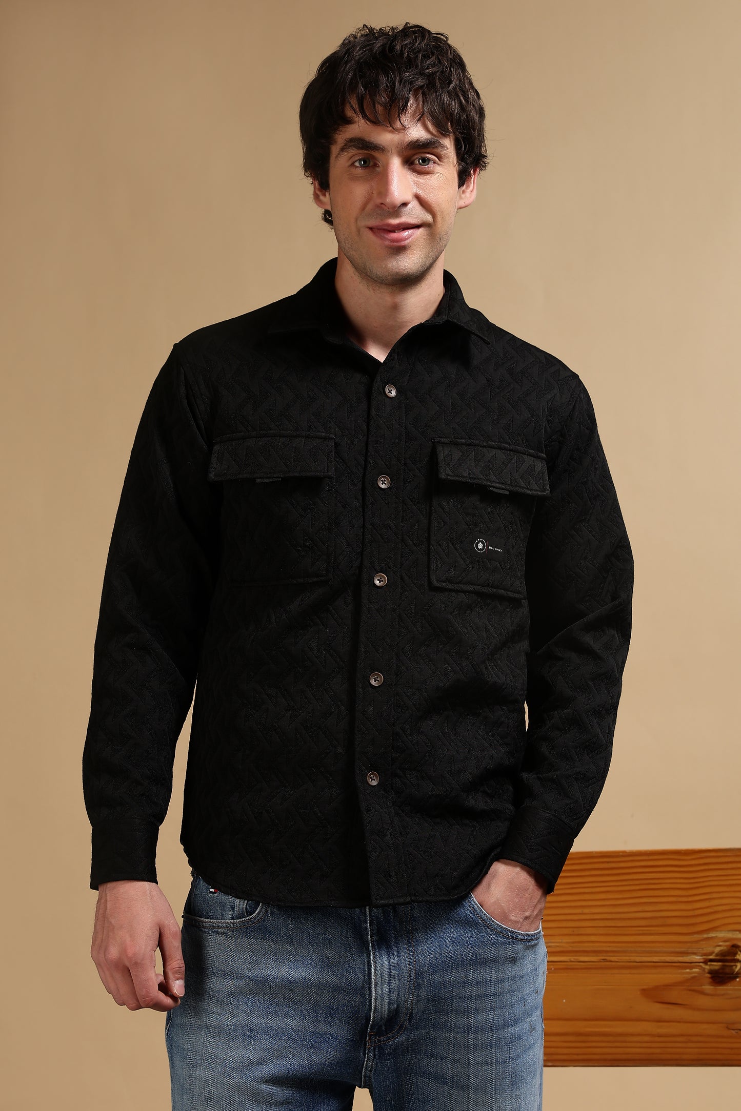 Poly Cotton Over sized Shacket Shirt Black