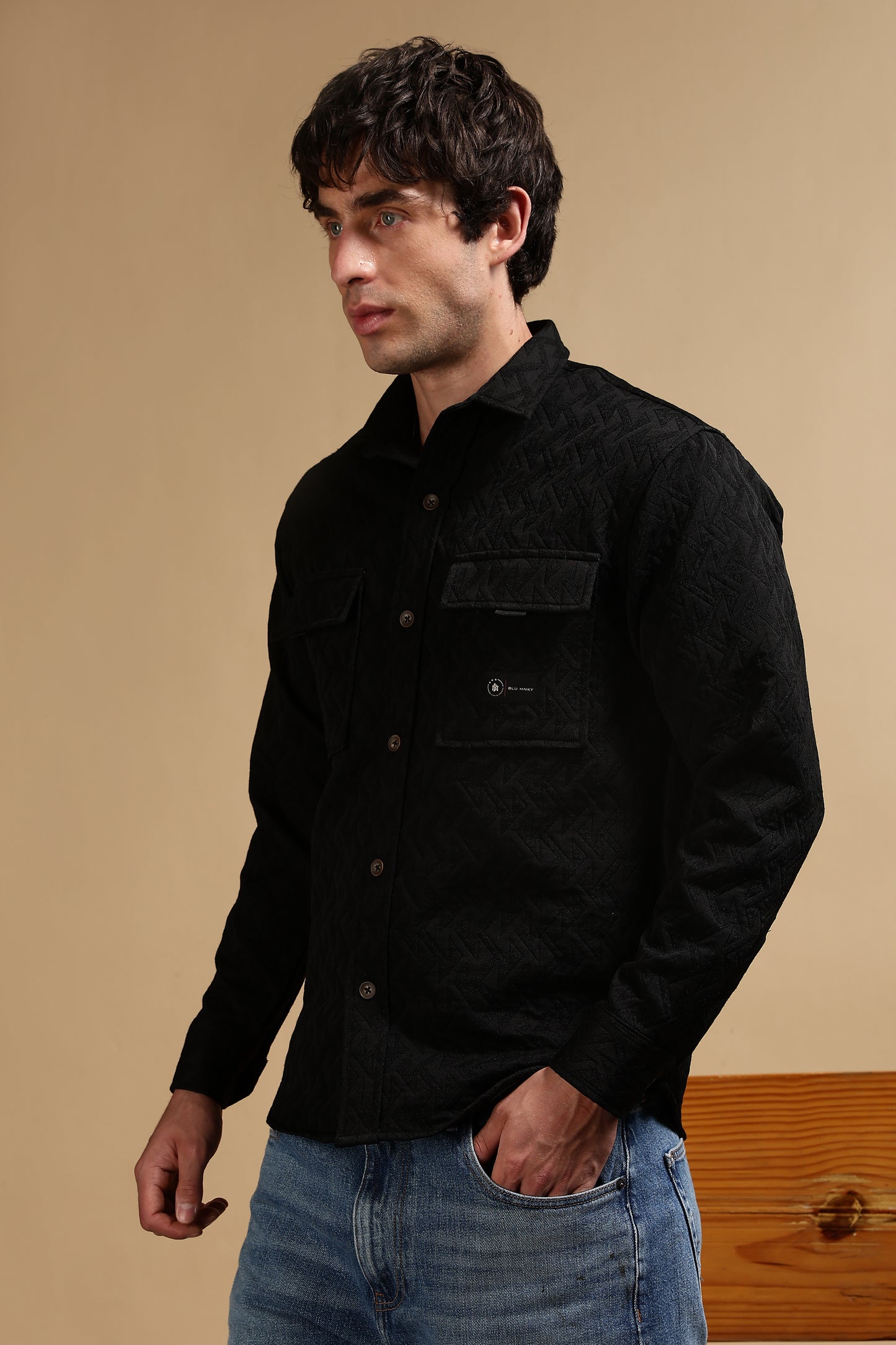 Poly Cotton Over sized Shacket Shirt Black