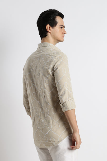 Embroidered Linen Shirt Beige