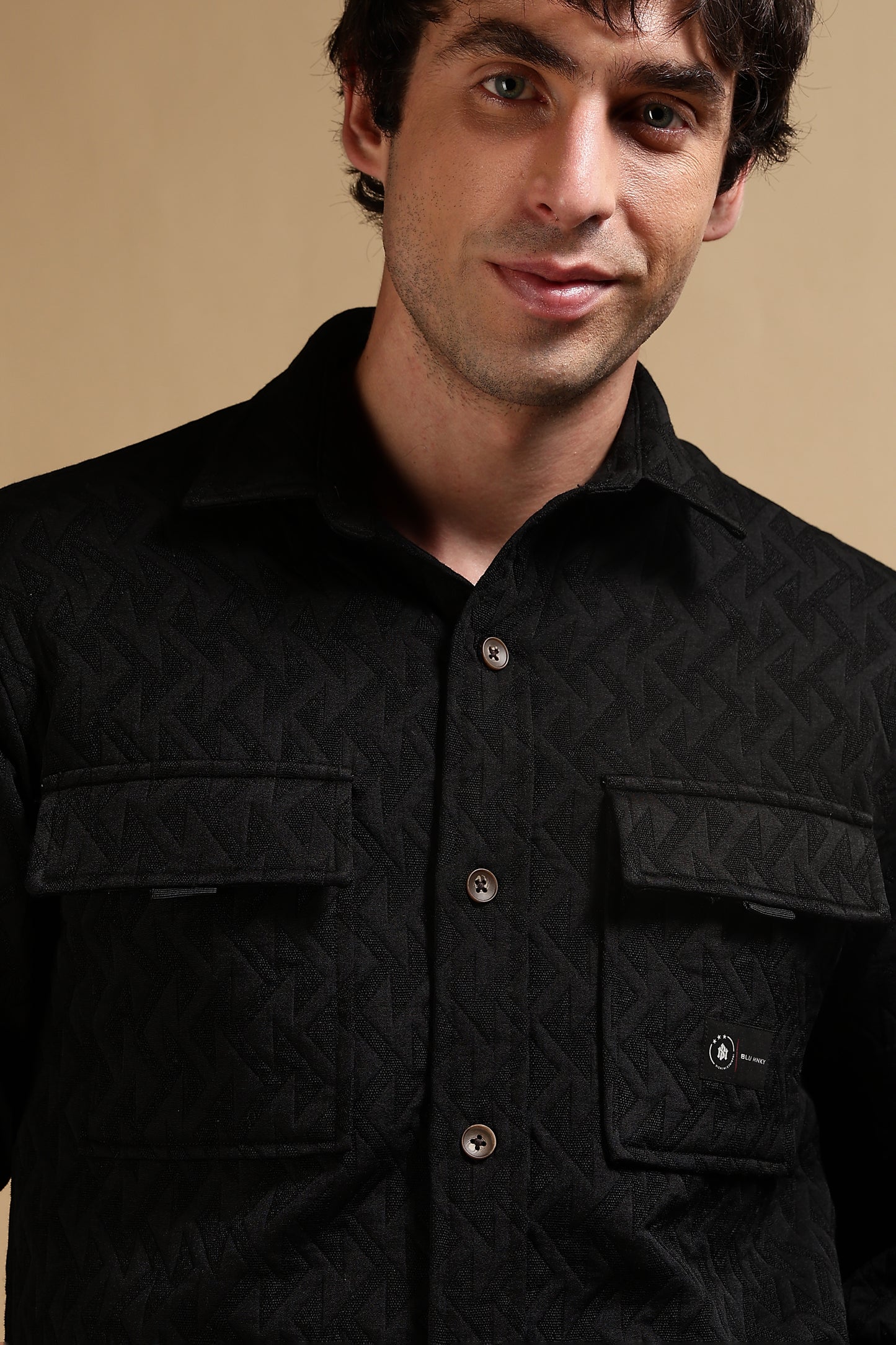 Poly Cotton Over sized Shacket Shirt Black