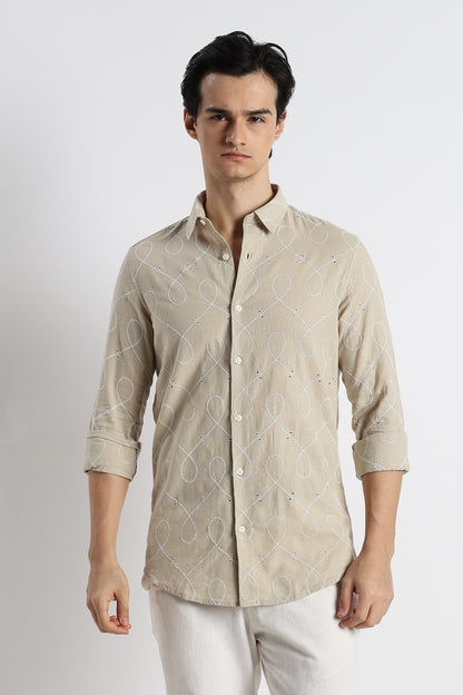 Embroidered Linen Shirt Beige