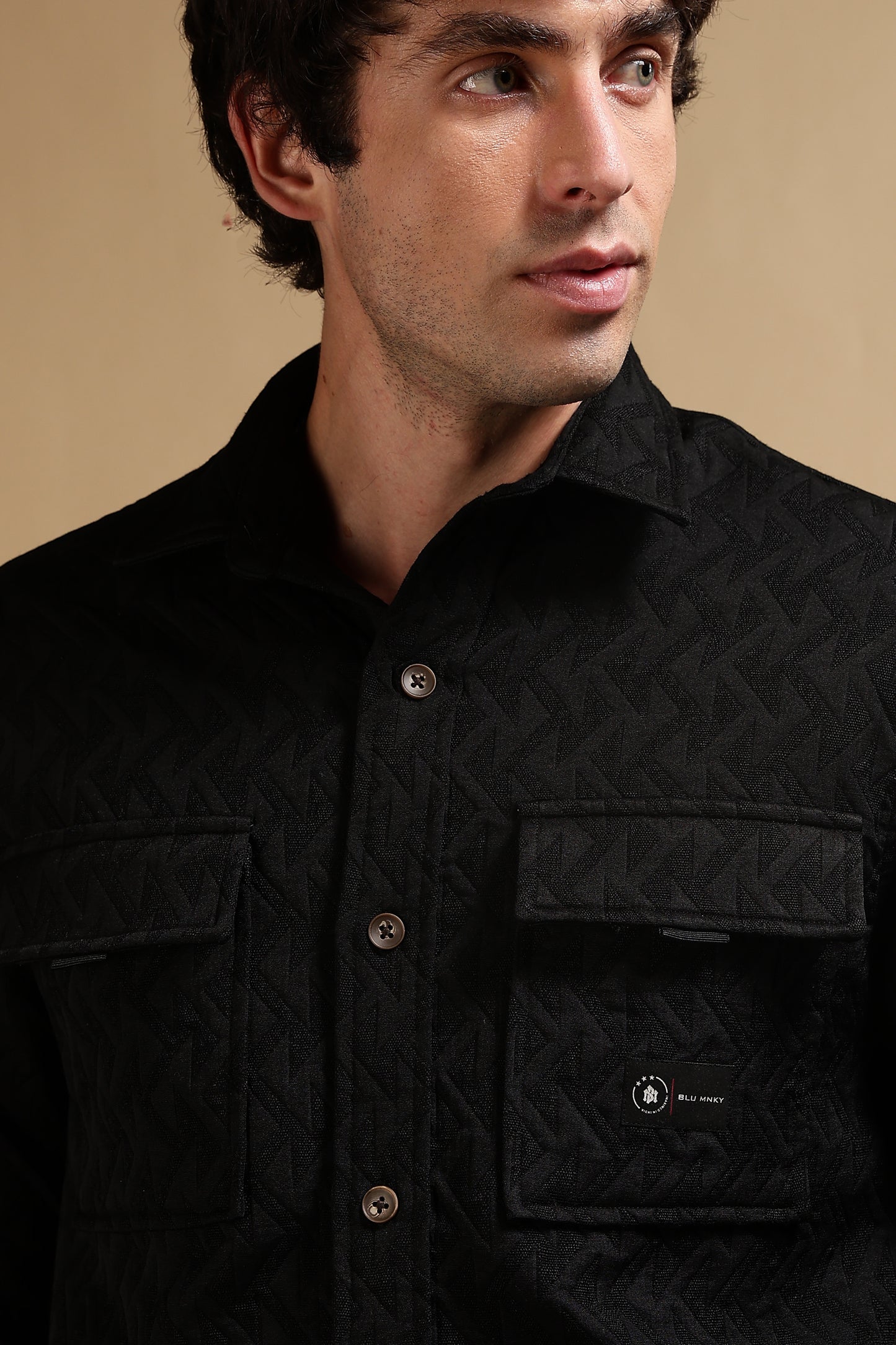 Poly Cotton Over sized Shacket Shirt Black