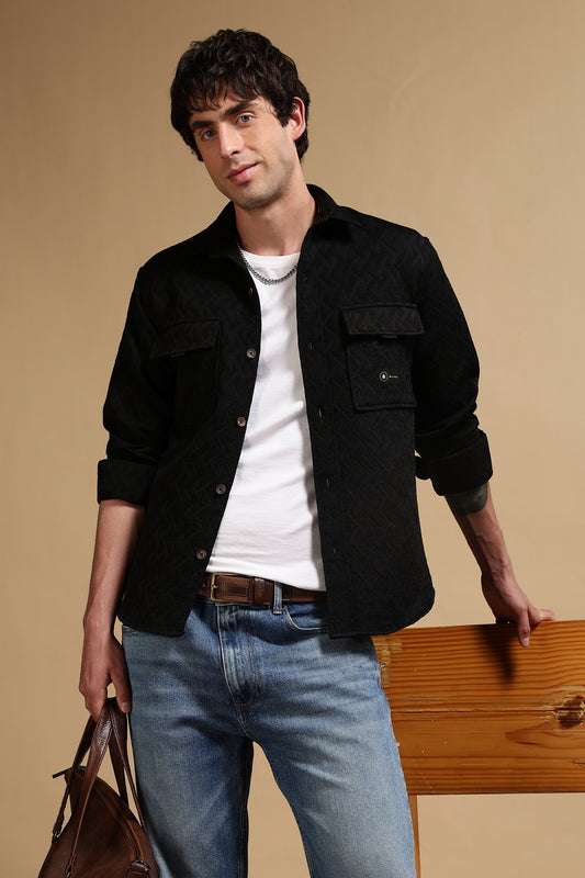Poly Cotton Over sized Shacket Shirt Black