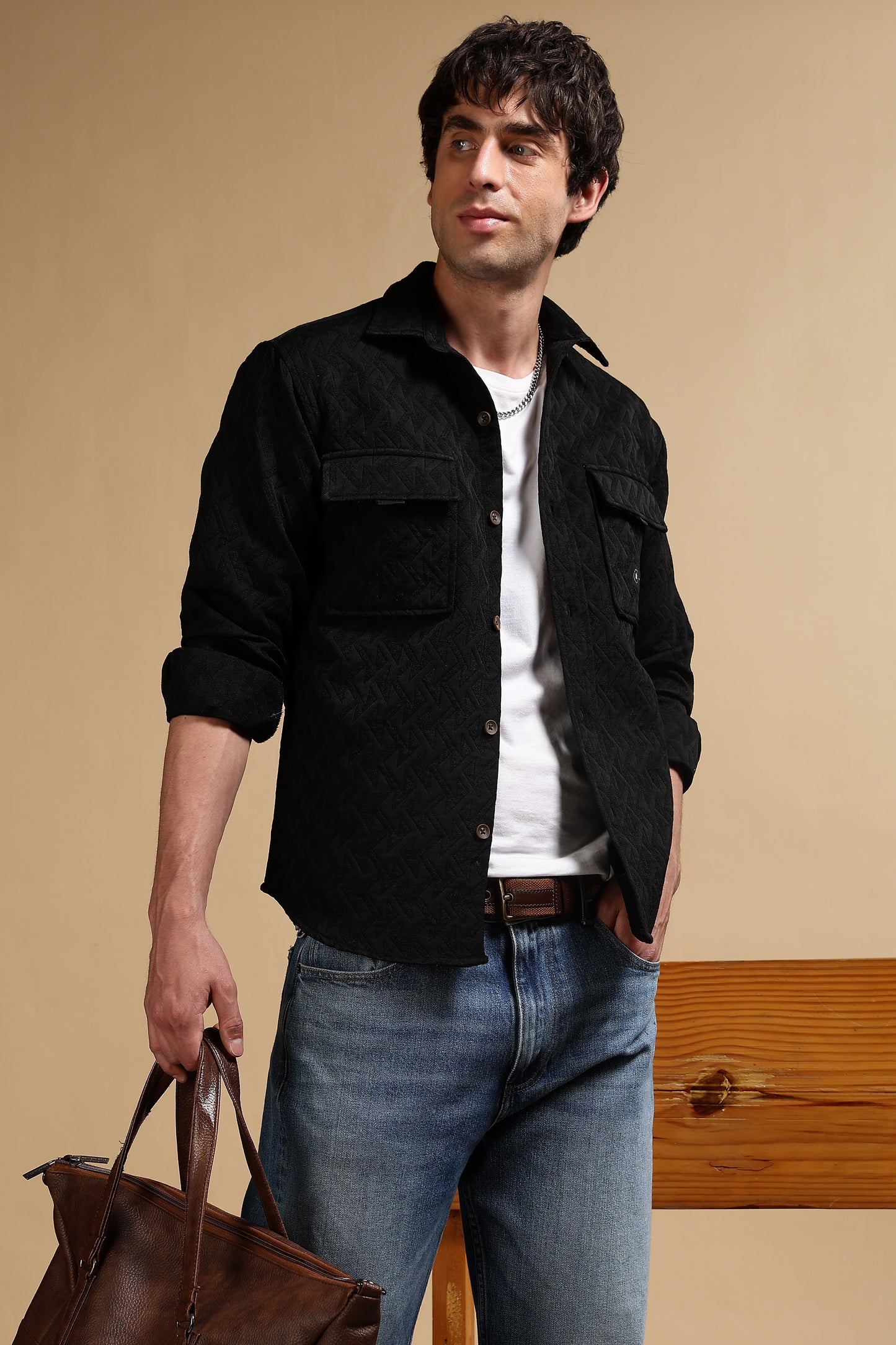 Poly Cotton Over sized Shacket Shirt Black