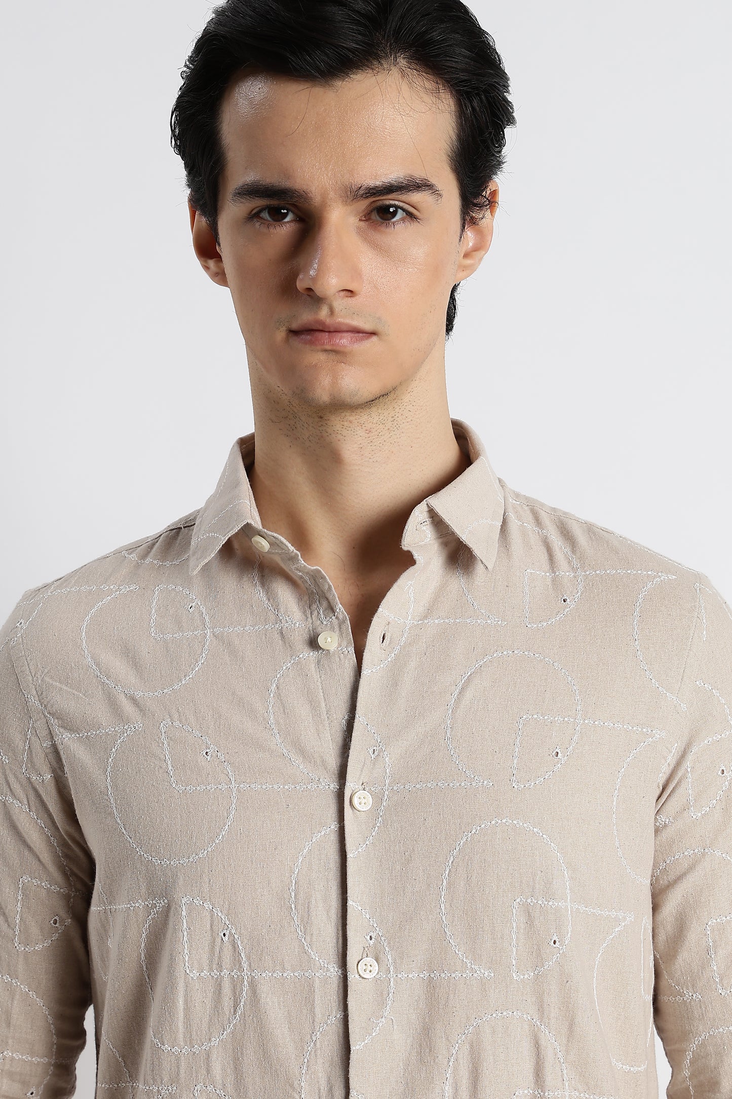 Abstract Geometry Shirt in Cotton Linen Cream