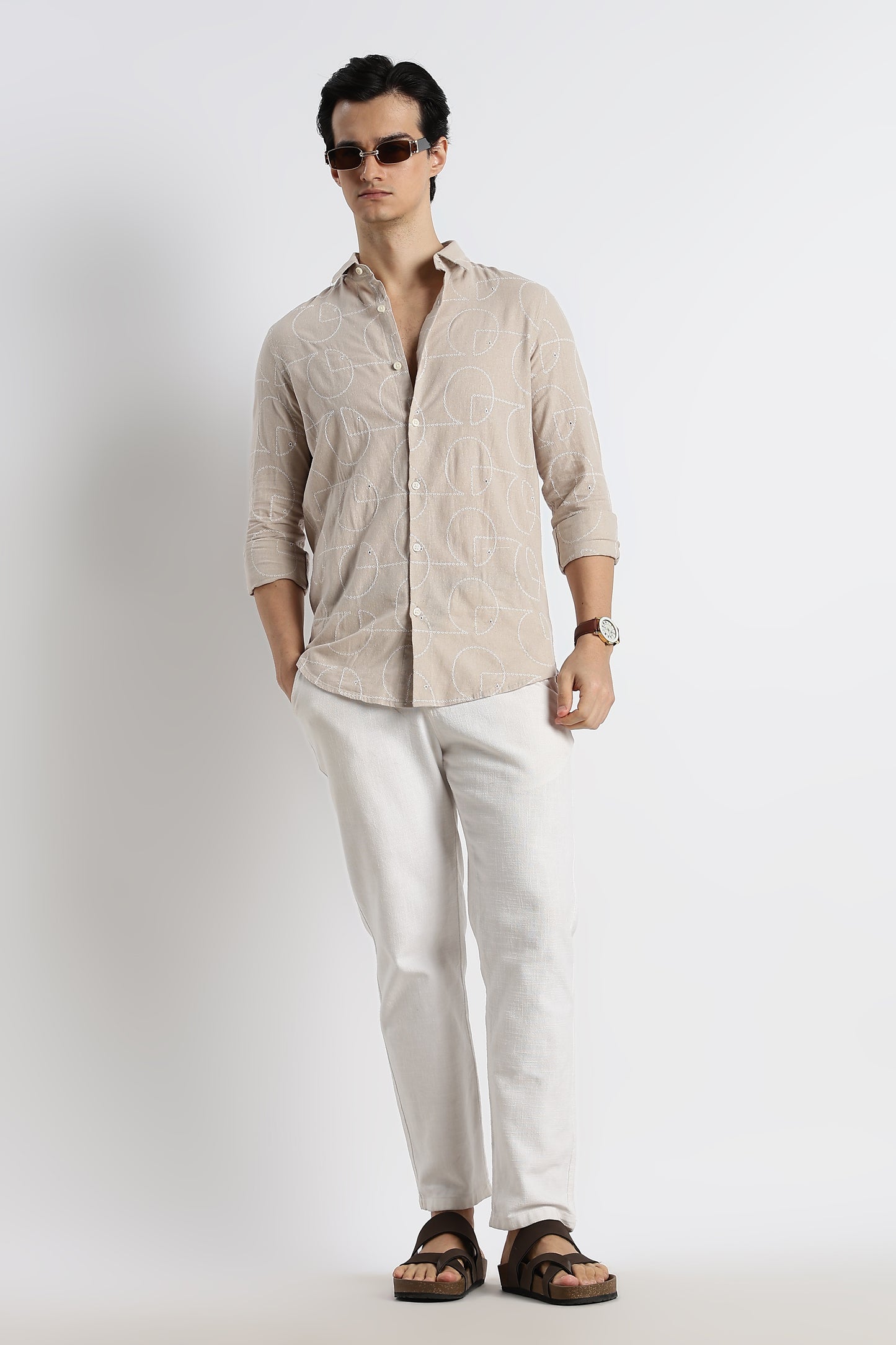Abstract Geometry Shirt in Cotton Linen Cream