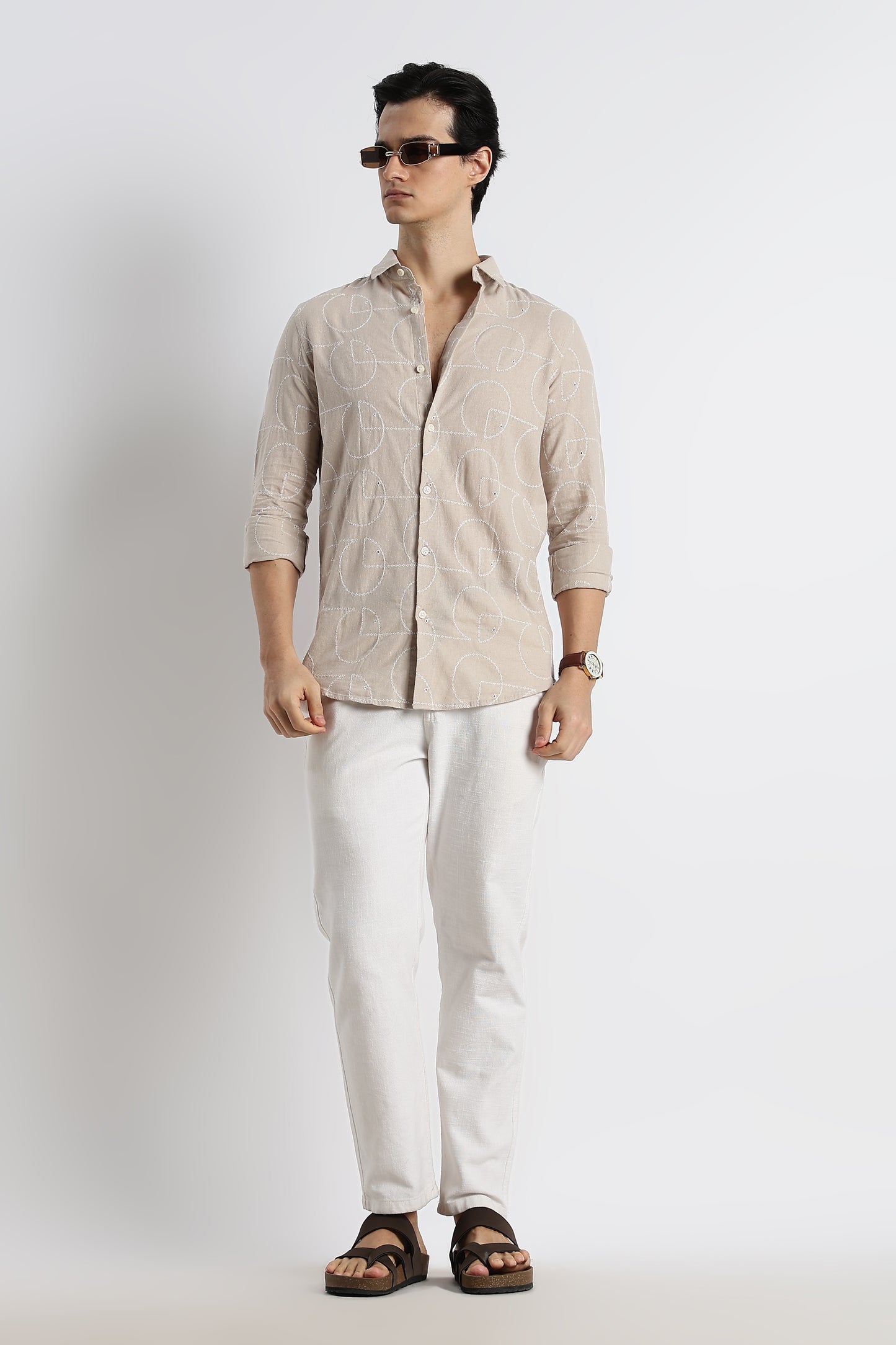 Abstract Geometry Shirt in Cotton Linen Cream