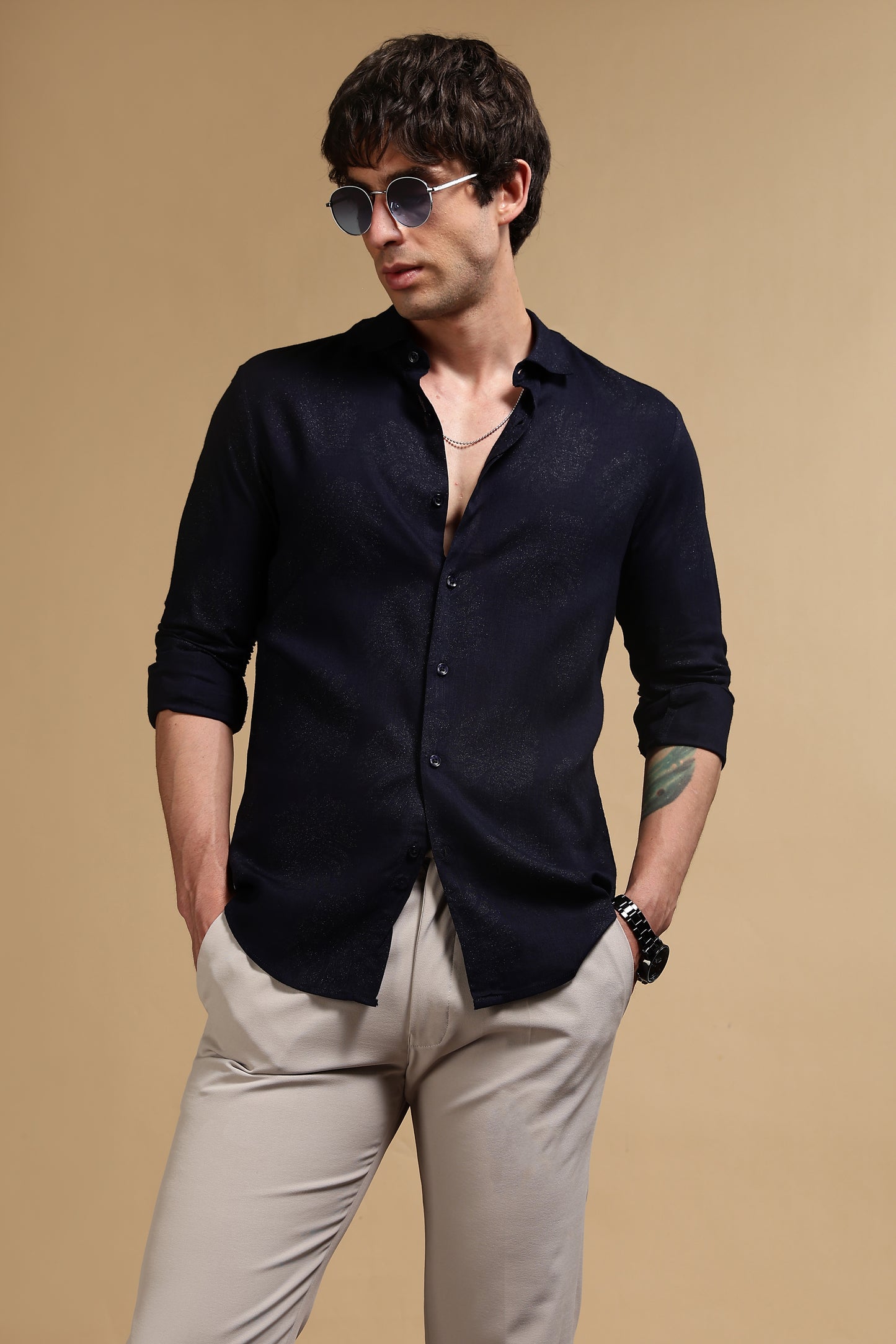 Glitter Print Shirt Navy 3