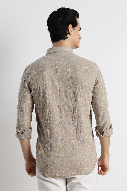 Artisanal Embroidered Shirt Lt Brown