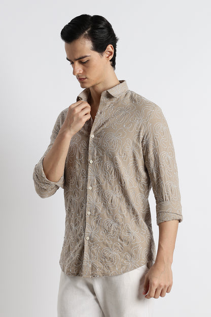 Artisanal Embroidered Shirt Lt Brown