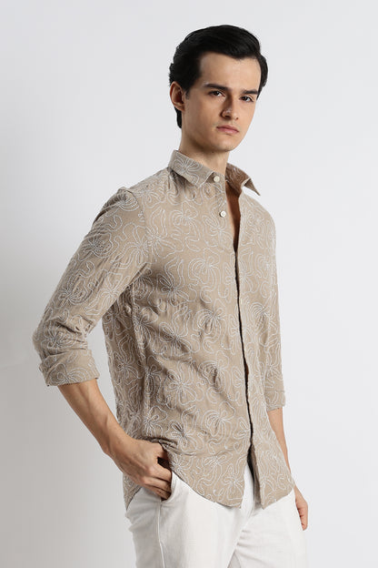 Artisanal Embroidered Shirt Lt Brown