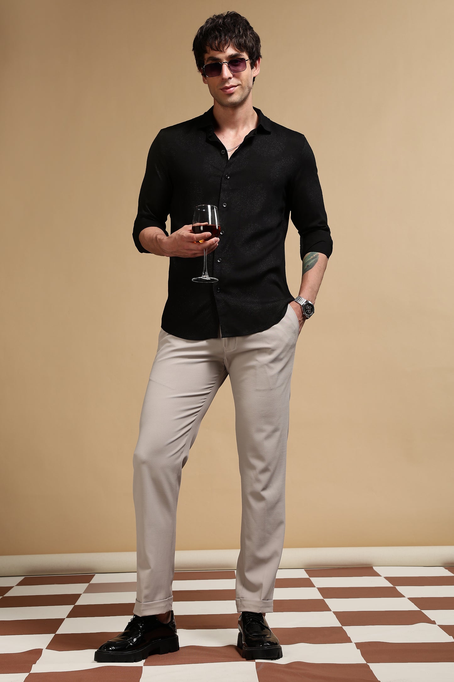 Glitter Print Shirt Black 3