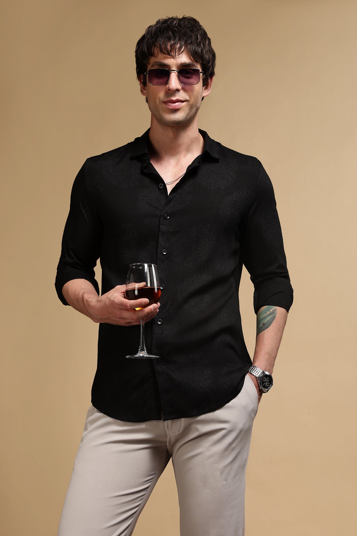 Glitter Print Shirt Black 3